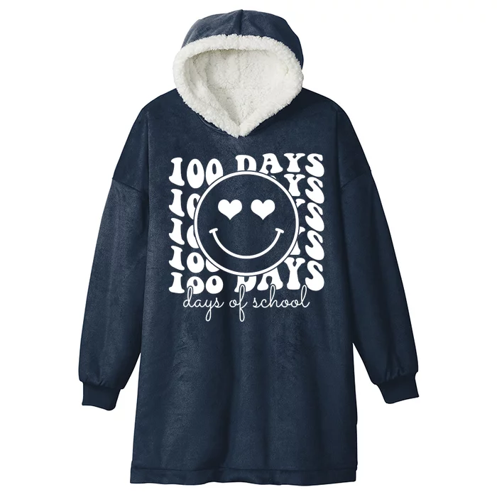 100 Days Of School Retro Smiley Heart Hooded Wearable Blanket