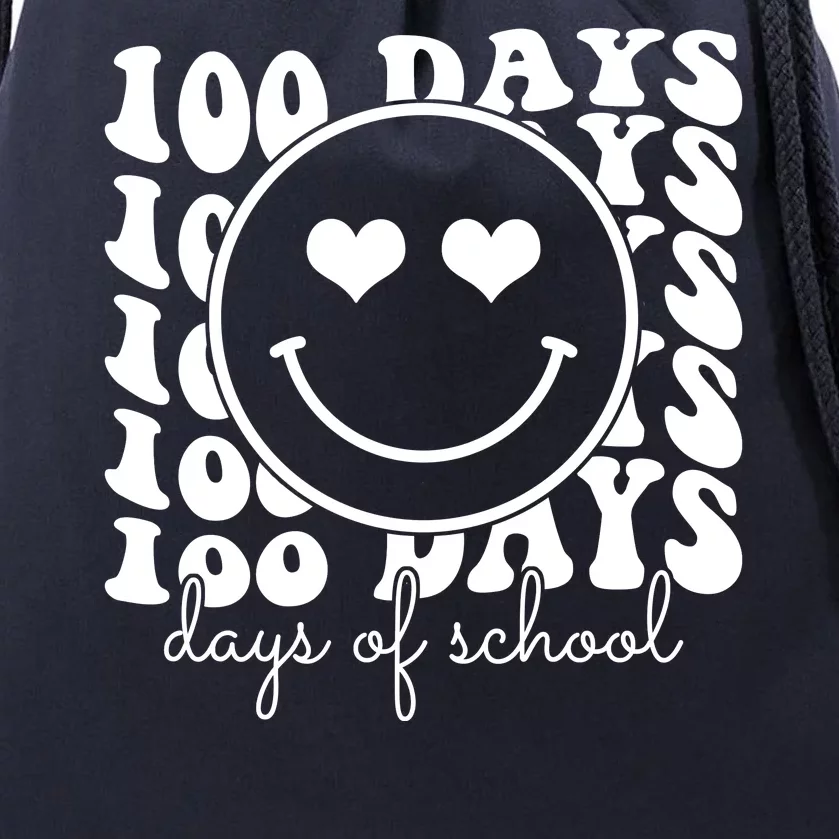 100 Days Of School Retro Smiley Heart Drawstring Bag