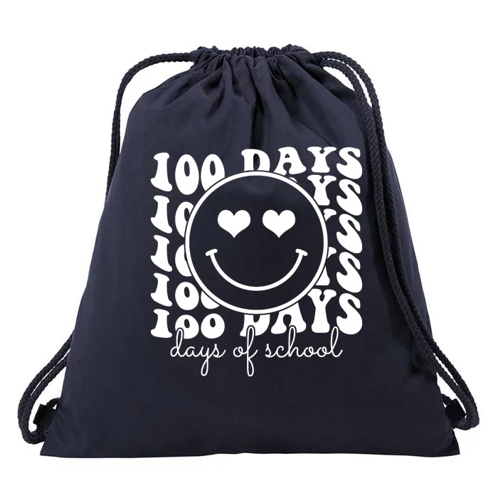 100 Days Of School Retro Smiley Heart Drawstring Bag