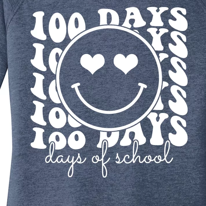 100 Days Of School Retro Smiley Heart Women's Perfect Tri Tunic Long Sleeve Shirt