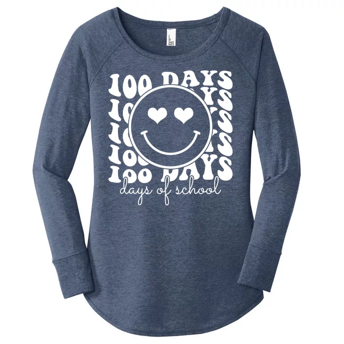 100 Days Of School Retro Smiley Heart Women's Perfect Tri Tunic Long Sleeve Shirt