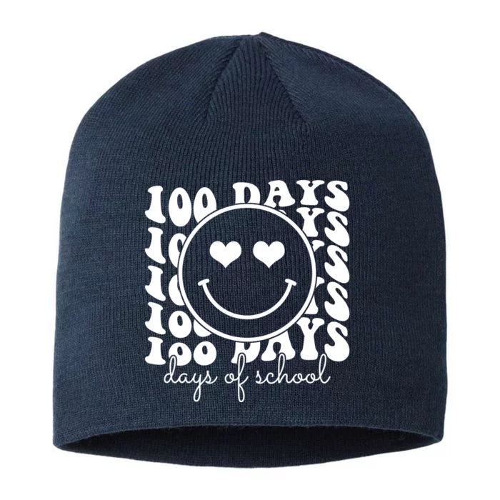 100 Days Of School Retro Smiley Heart 8 1/2in Sustainable Knit Beanie