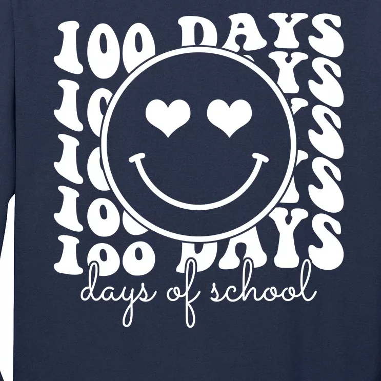 100 Days Of School Retro Smiley Heart Tall Long Sleeve T-Shirt