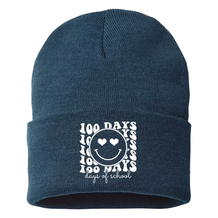 100 Days Of School Retro Smiley Heart Sustainable Knit Beanie