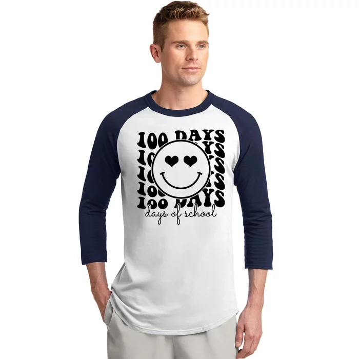 100 Days Of School Retro Smiley Heart Baseball Sleeve Shirt