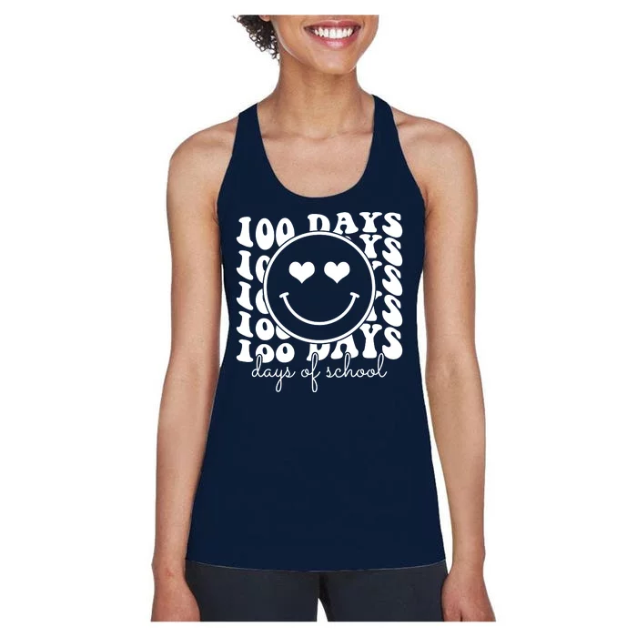 100 Days Of School Retro Smiley Heart Women's Racerback Tank