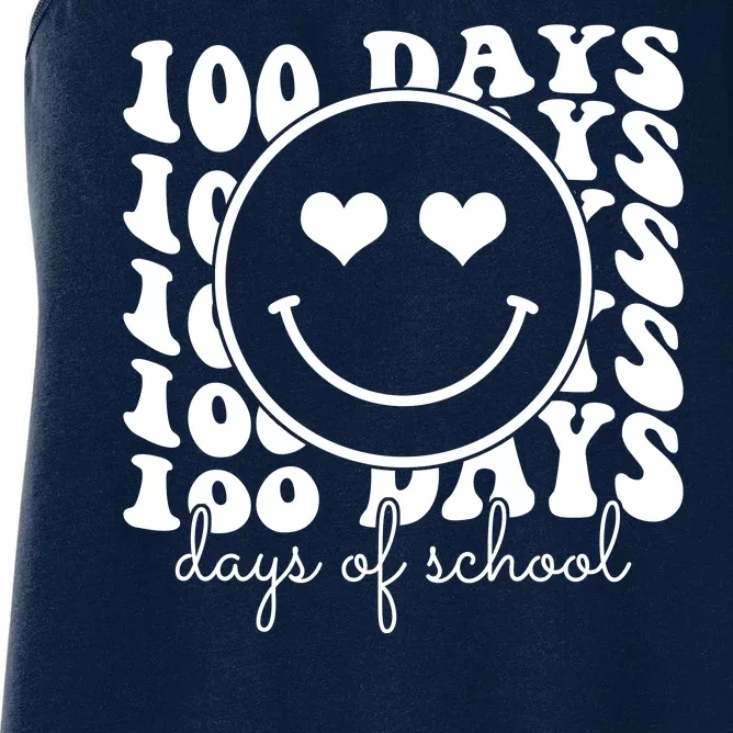 100 Days Of School Retro Smiley Heart Women's Racerback Tank