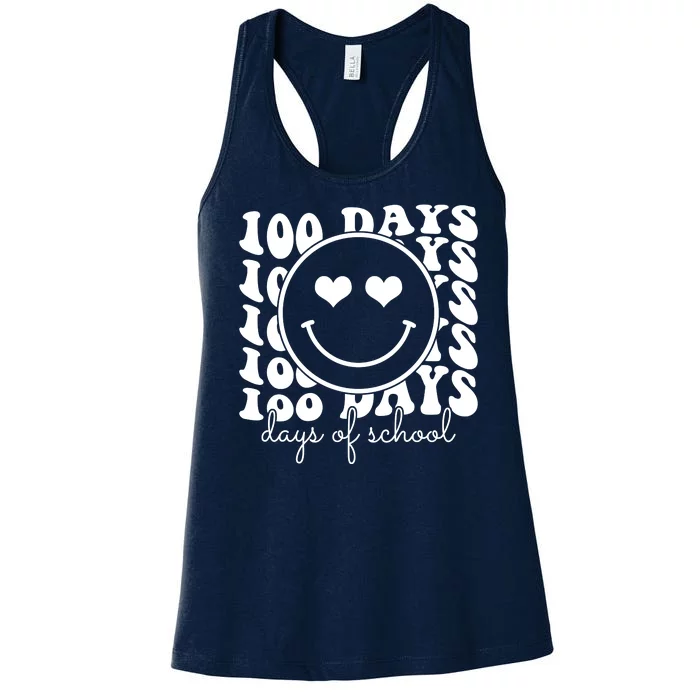 100 Days Of School Retro Smiley Heart Women's Racerback Tank