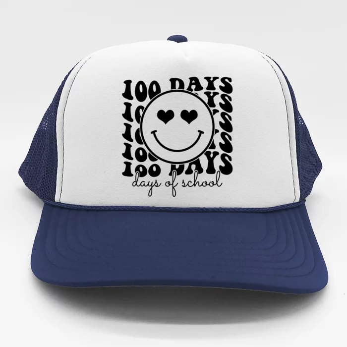 100 Days Of School Retro Smiley Heart Trucker Hat