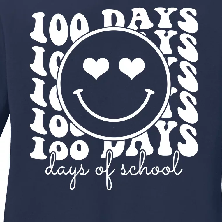 100 Days Of School Retro Smiley Heart Ladies Long Sleeve Shirt