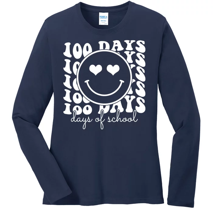 100 Days Of School Retro Smiley Heart Ladies Long Sleeve Shirt