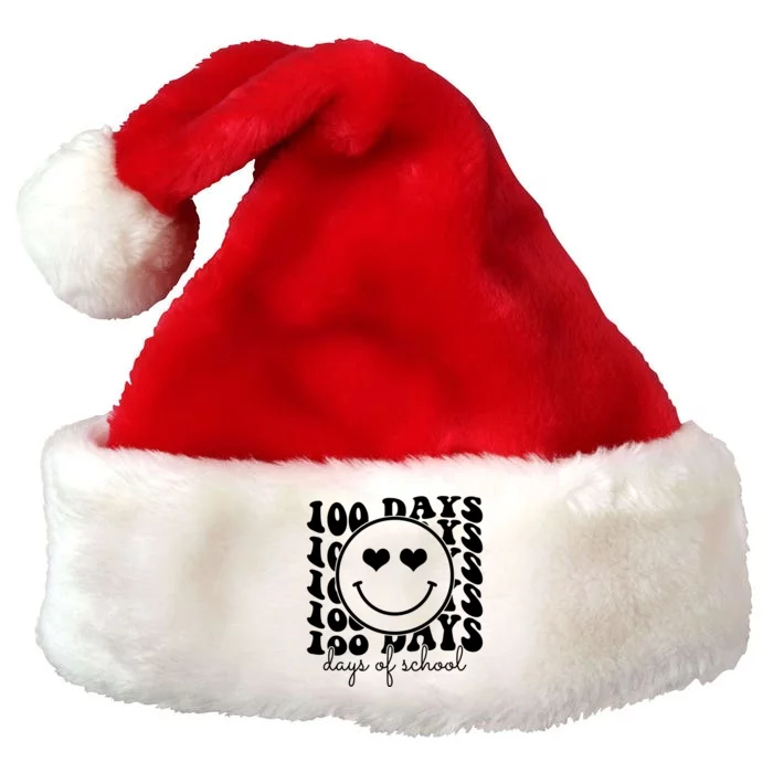 100 Days Of School Retro Smiley Heart Premium Christmas Santa Hat