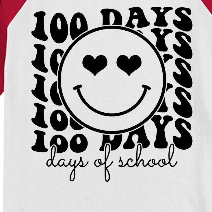 100 Days Of School Retro Smiley Heart Kids Colorblock Raglan Jersey