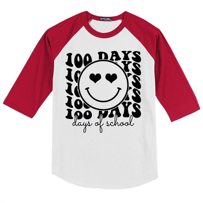 100 Days Of School Retro Smiley Heart Kids Colorblock Raglan Jersey