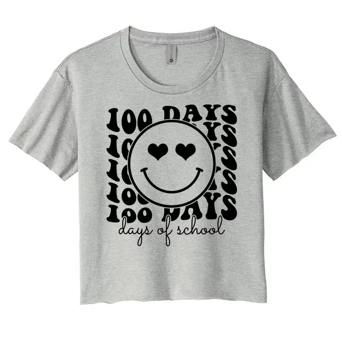 100 Days Of School Retro Smiley Heart Women's Crop Top Tee