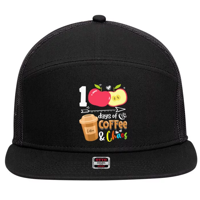 100 Days Of Coffee & Chaos 100th Day School Teacher Gifts 7 Panel Mesh Trucker Snapback Hat