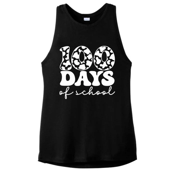 100 Days Of School Cow Ladies Tri-Blend Wicking Tank