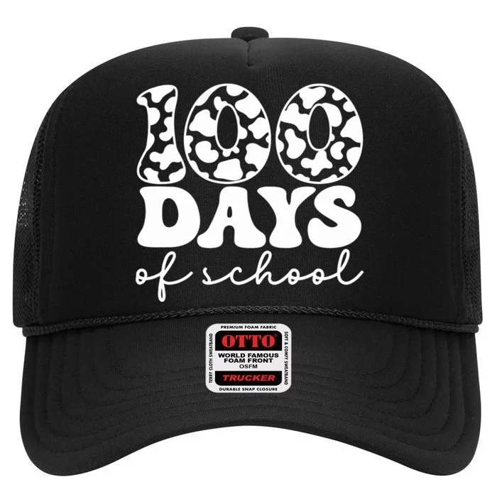 100 Days Of School Cow High Crown Mesh Trucker Hat