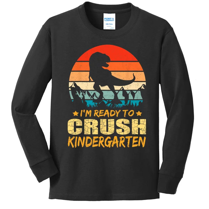 1st Day Of Kindergarten Im Ready To Crush Dinosaur Boy Kids Long Sleeve Shirt