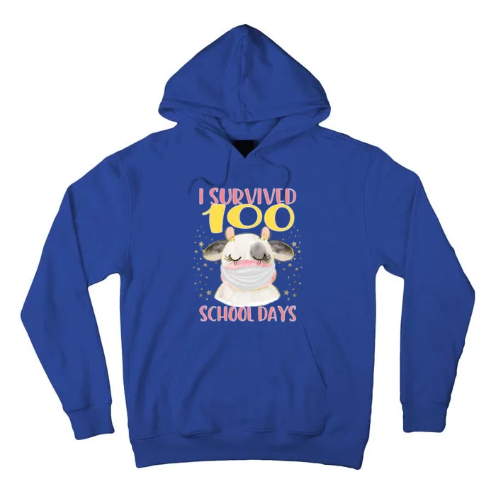 100 Days Of School Cute Cow Wearing Mask Golden Stars Gift Tall Hoodie