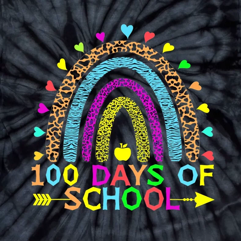 100 Days Of School Teacher Rainbow 100th Day Leopard Student Tie-Dye T-Shirt