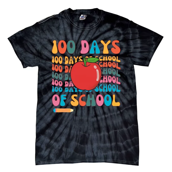 100 Days Of School Teacher 100 Days Teacher Retro 100 Days Tie-Dye T-Shirt