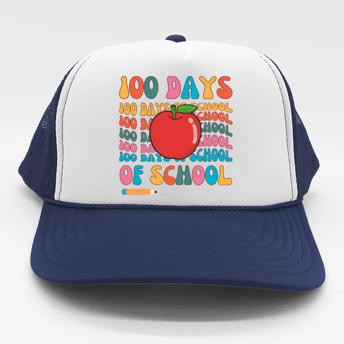 100 Days Of School Teacher 100 Days Teacher Retro 100 Days Trucker Hat