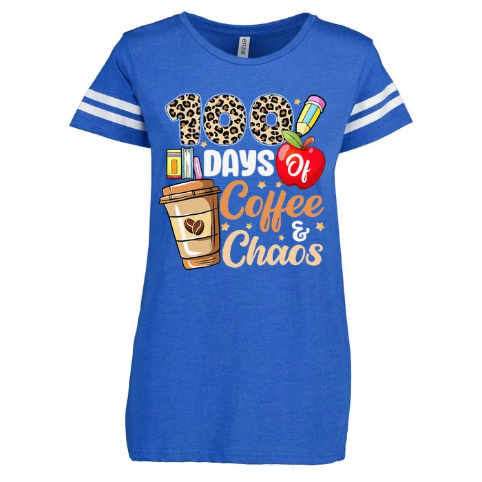 100 Days Of Coffee And Chaos 100th Day Of School Leopard Enza Ladies Jersey Football T-Shirt