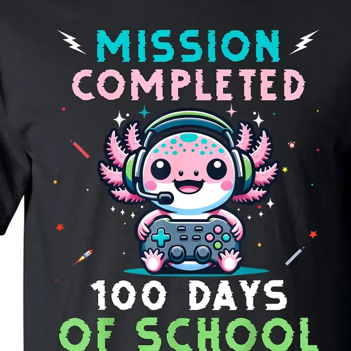 100 Days Of School 100th Day Of School Gamer Axolotl Tall T-Shirt