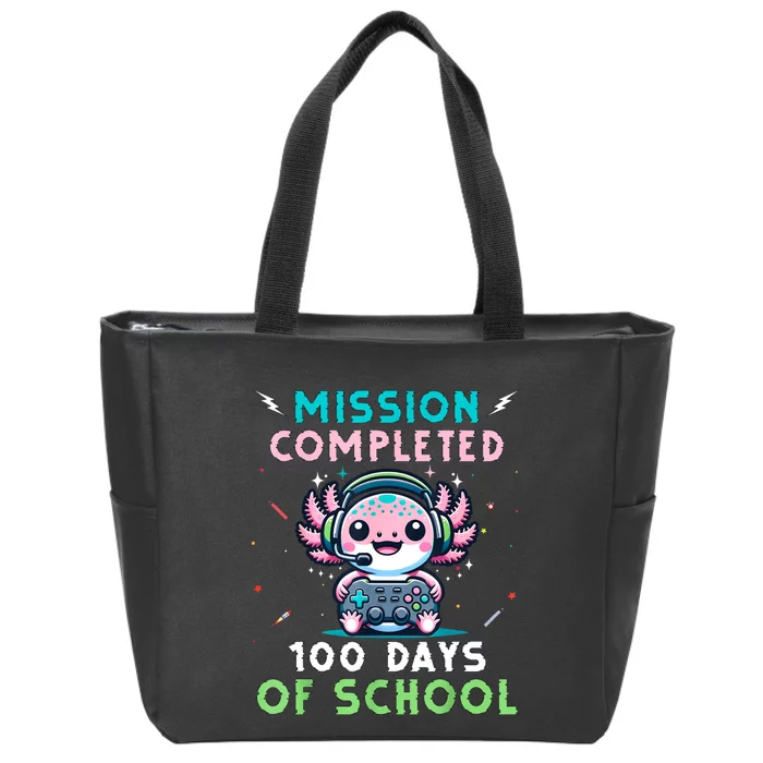 100 Days Of School 100th Day Of School Gamer Axolotl Zip Tote Bag