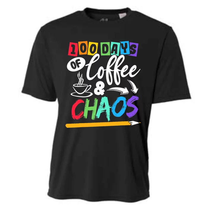 100 Days Of Coffee & Chaos 100th Day School Teacher Gift Cooling Performance Crew T-Shirt