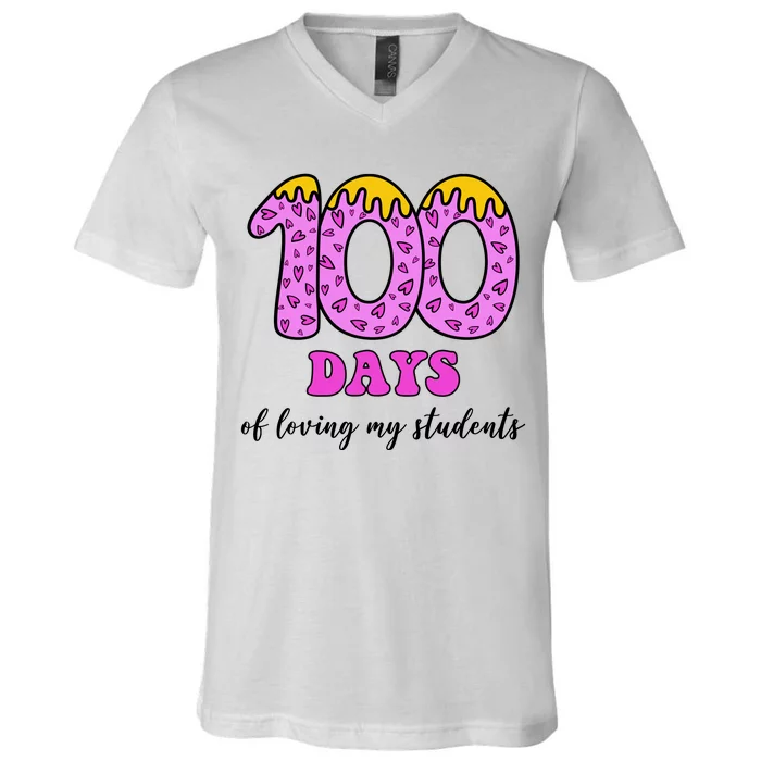 100 Days Of Loving My Students Teacher Celebration V-Neck T-Shirt