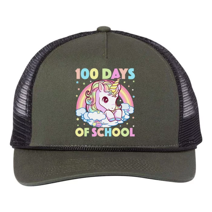 100th Day of School Unicorn 100 Magical Days Teacher Girls Retro Rope Trucker Hat Cap