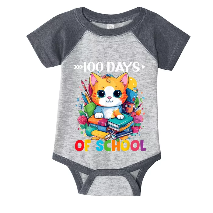 100th Day Of School Cute Cat Kitty Gifts 100 Days Smarter Infant Baby Jersey Bodysuit