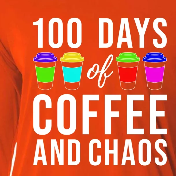 100 Days Of Coffee And Chaos Funny 100th Day School Teacher Gift Cooling Performance Long Sleeve Crew