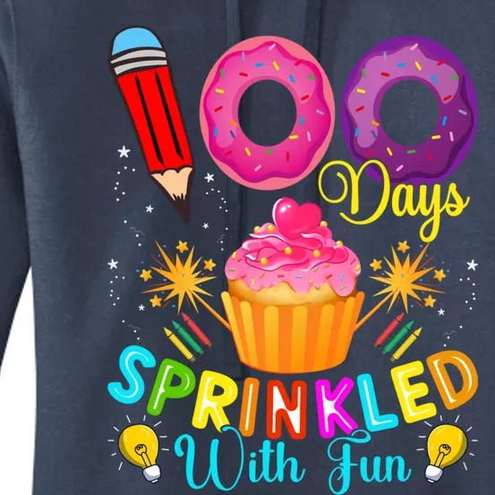 100th Day Of School 100 Days Sprinkled With Fun Cupcake Funny Gift Women's Pullover Hoodie