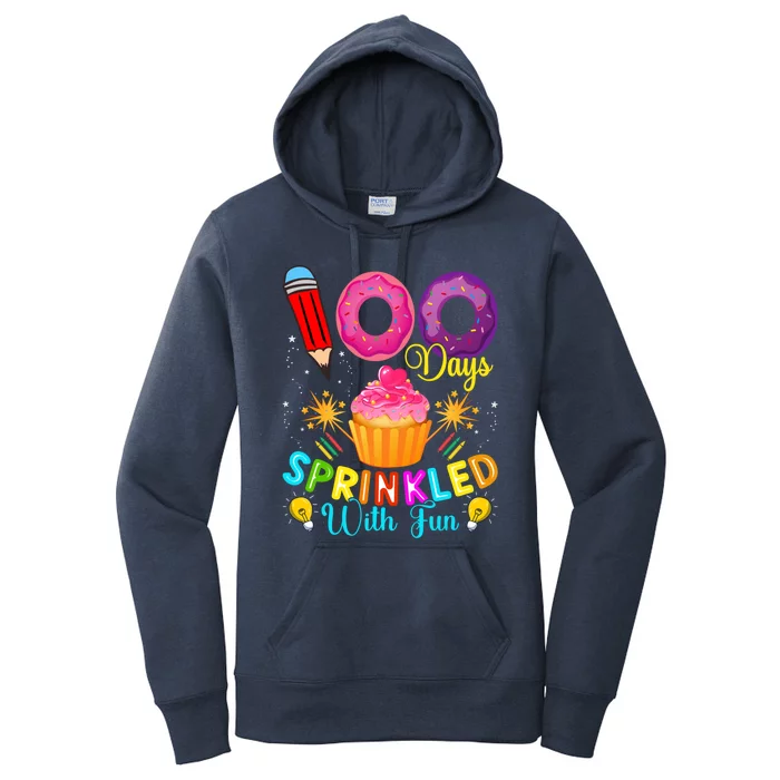 100th Day Of School 100 Days Sprinkled With Fun Cupcake Funny Gift Women's Pullover Hoodie