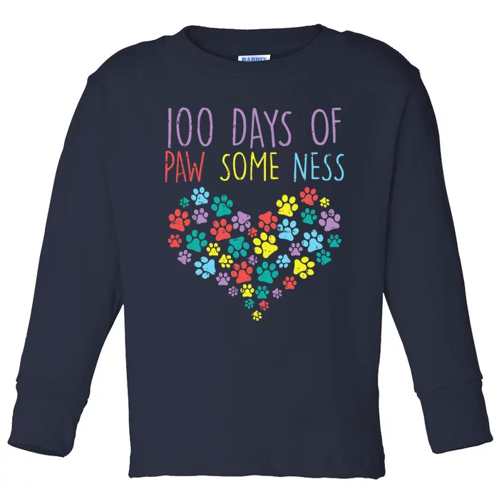 100 Days Of Pawsomeness Heart 100th Day School Dog Cat Gift Toddler Long Sleeve Shirt