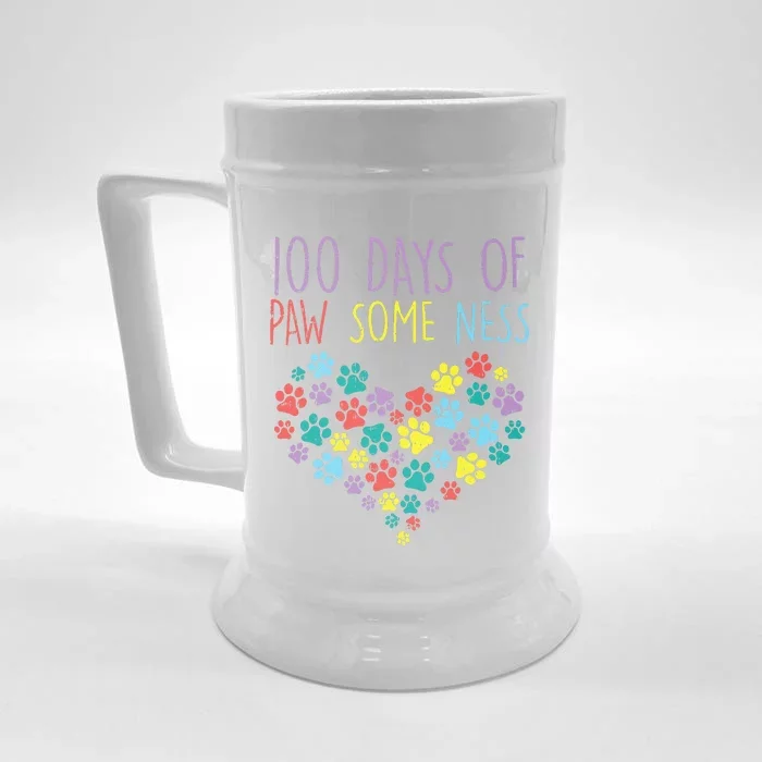 100 Days Of Pawsomeness Heart 100th Day School Dog Cat Gift Front & Back Beer Stein