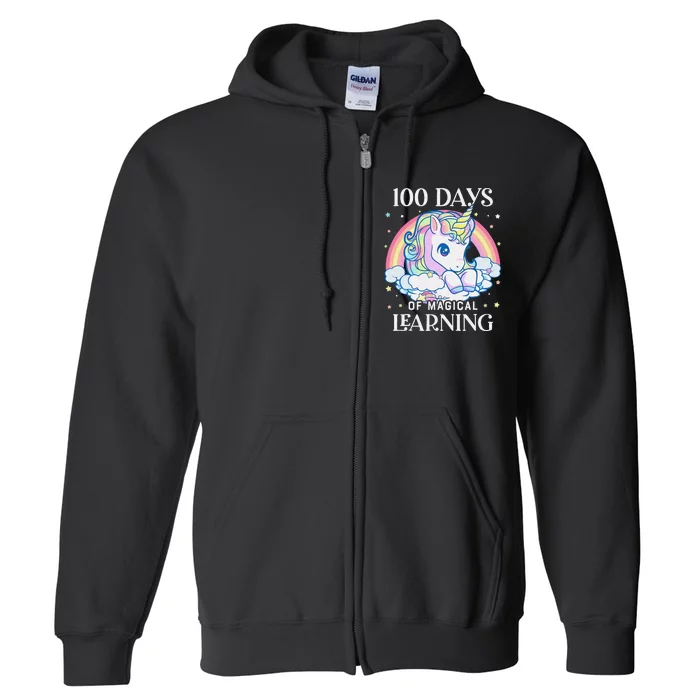 100th Day of School Unicorn 100 Magical Days Teacher Girls Full Zip Hoodie