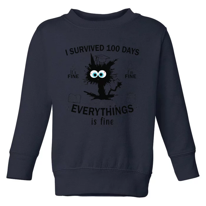 100 Days Of School Cat Survived 100 Days 100th Day Of School Toddler Sweatshirt