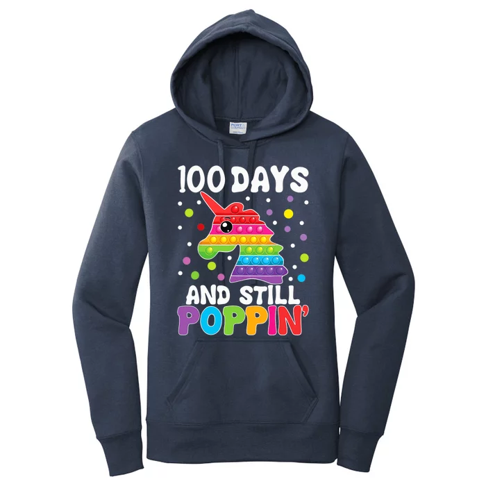 100 Days Of School Still Poppin Pop It Unicorn Kindergarten Women's Pullover Hoodie