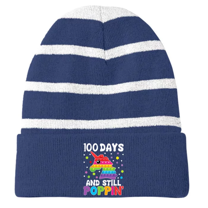 100 Days Of School Still Poppin Pop It Unicorn Kindergarten Striped Beanie with Solid Band