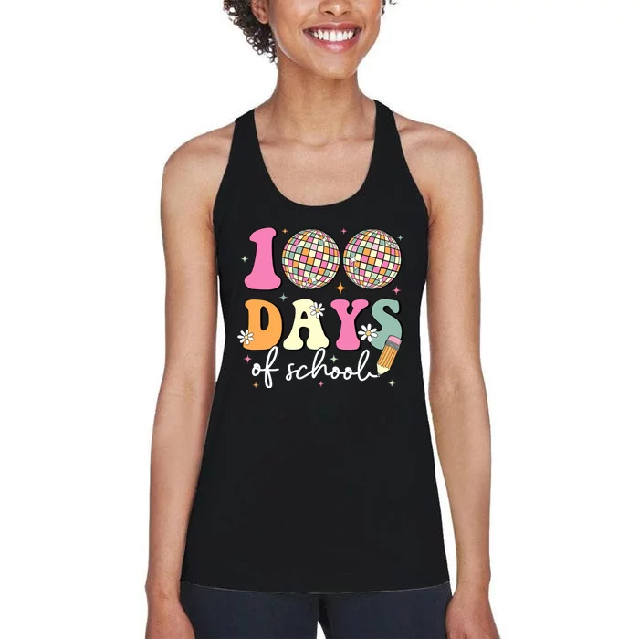 100 Days Of School Teachers Retro Disco 100th Day Of School Women's Racerback Tank