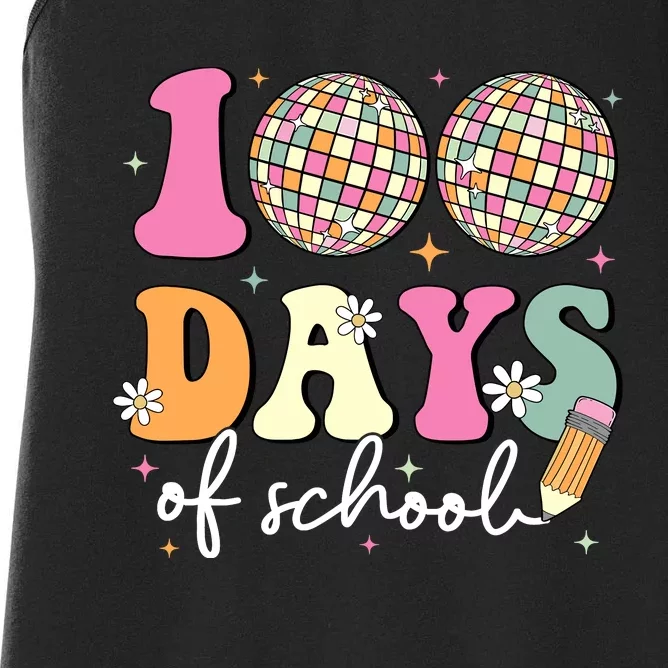 100 Days Of School Teachers Retro Disco 100th Day Of School Women's Racerback Tank