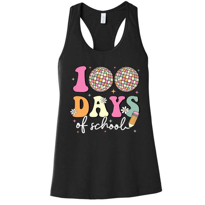 100 Days Of School Teachers Retro Disco 100th Day Of School Women's Racerback Tank