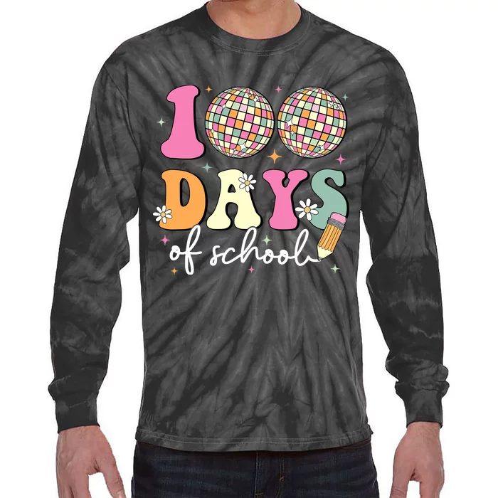 100 Days Of School Teachers Retro Disco 100th Day Of School Tie-Dye Long Sleeve Shirt