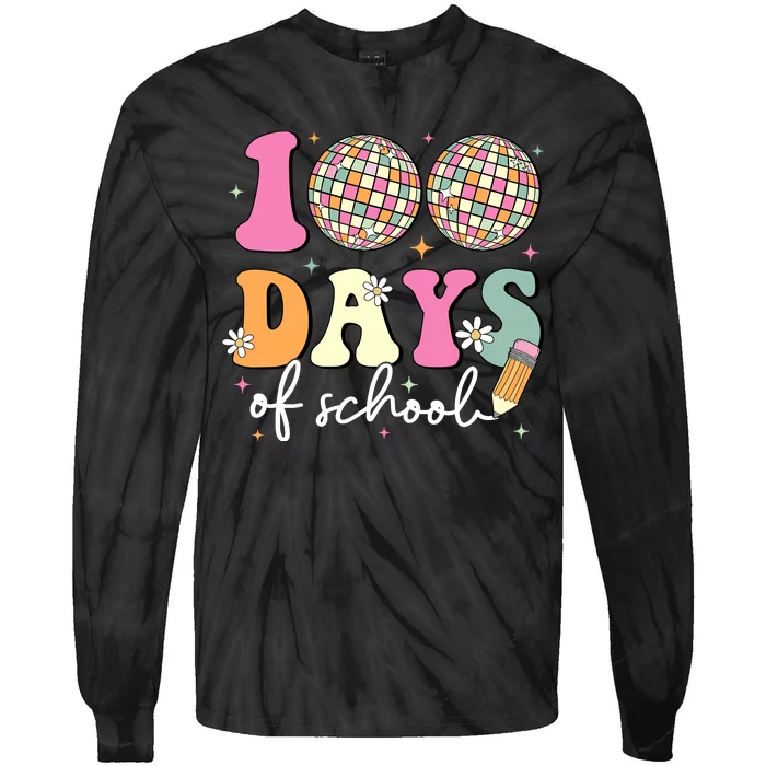 100 Days Of School Teachers Retro Disco 100th Day Of School Tie-Dye Long Sleeve Shirt