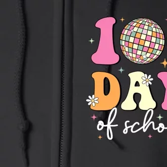 100 Days Of School Teachers Retro Disco 100th Day Of School Full Zip Hoodie