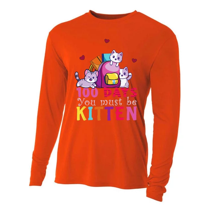 100 Days Of School You Must Be Kitten Funny Students Cooling Performance Long Sleeve Crew